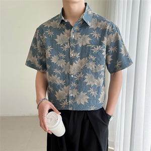 23 新款轻熟风树叶花短袖衬衫男士宽松衬衣痞帅TZ98P5078图片