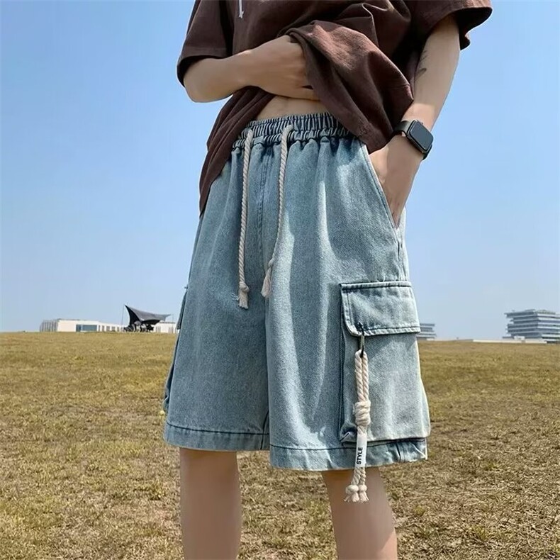 工装牛仔短裤男士夏季薄款潮牌休闲中裤男生宽松大码五分裤子男款,男装牛仔裤,星座1013