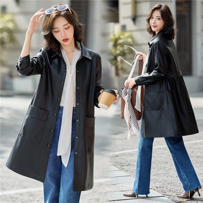 【秋季女装新款】大量现货中长款皮衣外套P-140，女装皮衣，简古