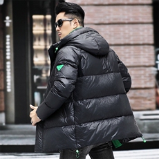 主推90%白鸭绒中年羽绒服外套男长款连帽青年亮面羽绒服外套大衣，男装羽绒服，钱塘723