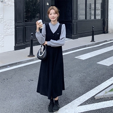 黑色法式假两件拼接连衣裙女2025秋季新款气质显瘦轻熟风a字长裙，女装连衣裙，2D112