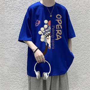 HT73161-P22 京剧脸谱 华夫格t恤男短袖男大码五分袖 大皂风图片