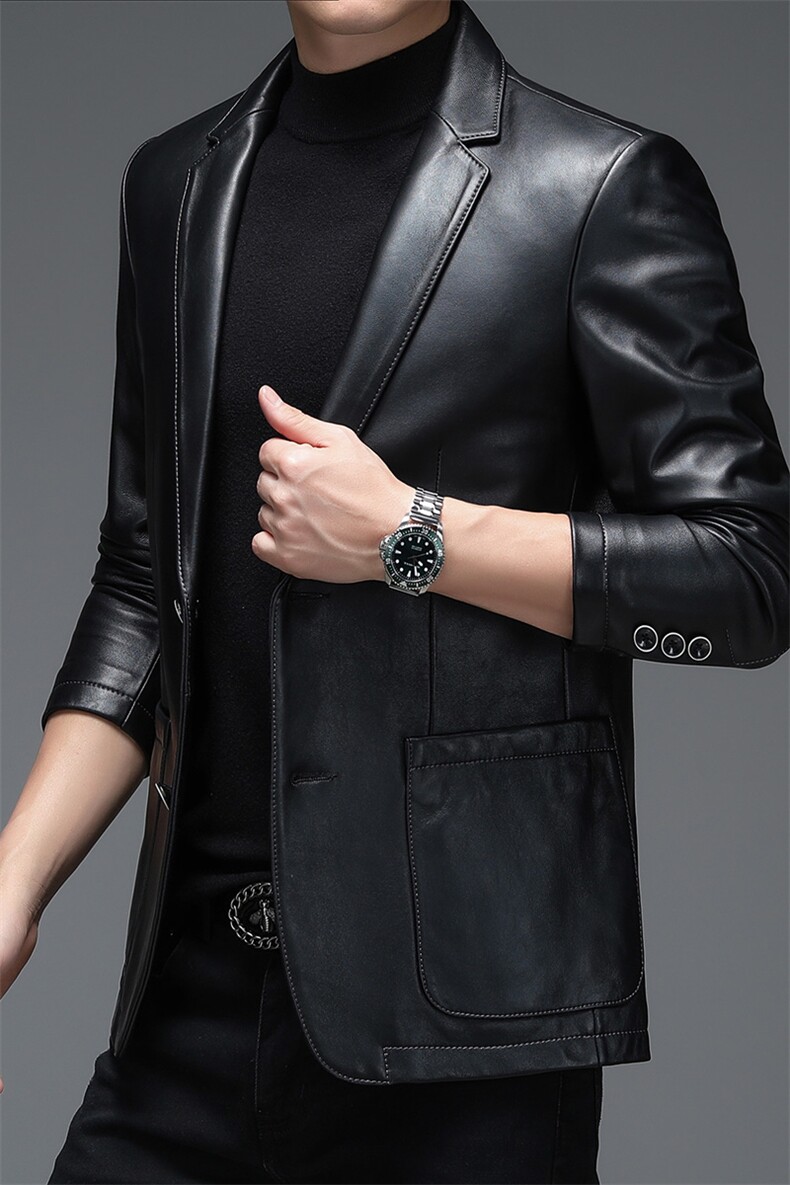 WL-S2111男式2023秋季新款翻领西装头层牛皮皮衣男西服P600,男装皮衣,电商B360