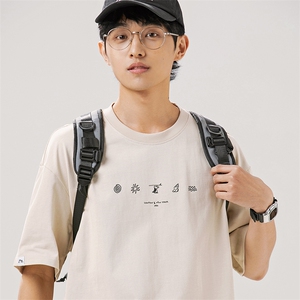 2025夏季新款男装日系潮牌纯色圆领宽松短袖休闲T恤半袖T922-F38图片