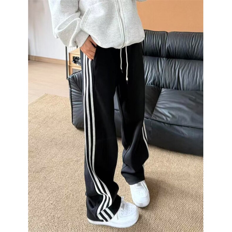 条纹三条杆运动裤2025春季新款垂感直筒裤窄版阔腿裤KJ75，女装休闲裤，星座1116A（原606A-3）