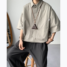 2024夏季新款百搭翻领休闲短袖日系潮牌工装衬衫男现货W8166-P37，男装衬衫，星座512-4