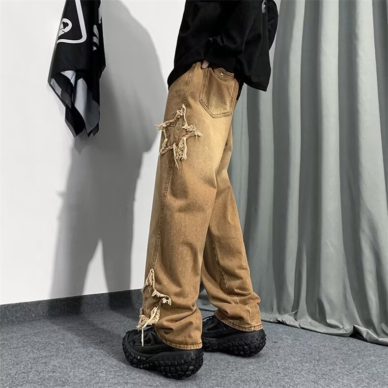 欧美高街vibe裤子男女毛边星星牛仔裤美式hiphop长裤潮N8217-P52,男装牛仔裤,星座1008