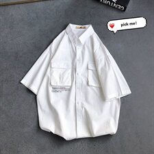 100%棉夏季新款港风短袖衬衫男款中袖五分袖衬衣CS033，男装衬衫，电商D240-242