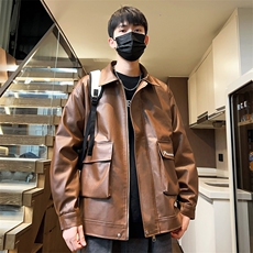 翻领工装机车皮夹克男情侣刺绣皮衣潮流外套A266-PY007-P85控138，男装夹克，电商A266