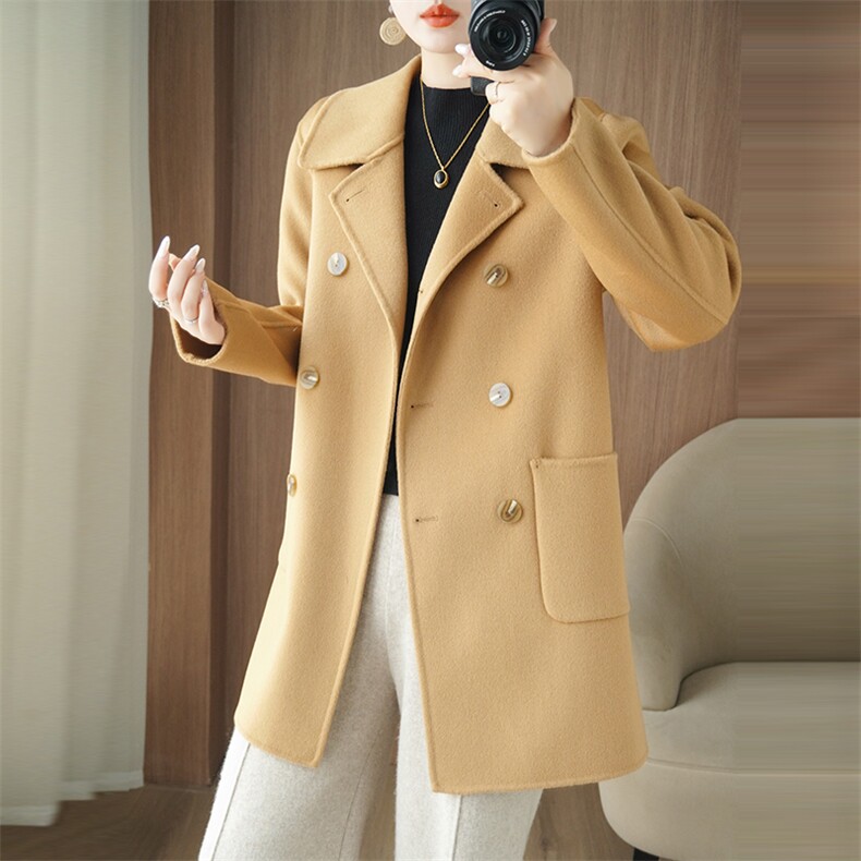 2025年秋季新款女士大衣双排扣，女装双面呢大衣，乾庄羊绒