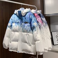 XZ-230-1MY705平铺简约百搭轻奢水墨扎染休闲连帽棉服P118控158，男装棉衣，星座230-1