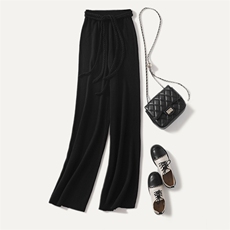 时尚百搭显瘦纯色羊毛阔腿裤简约气质高腰直筒休闲裤，女装休闲裤，丹芙娇羊绒