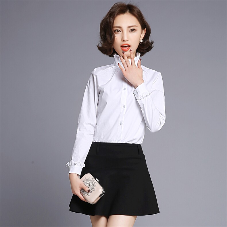 长袖纯色显瘦修身韩版百搭甜美2020年春季衬衫，女装衬衫，众宇琦