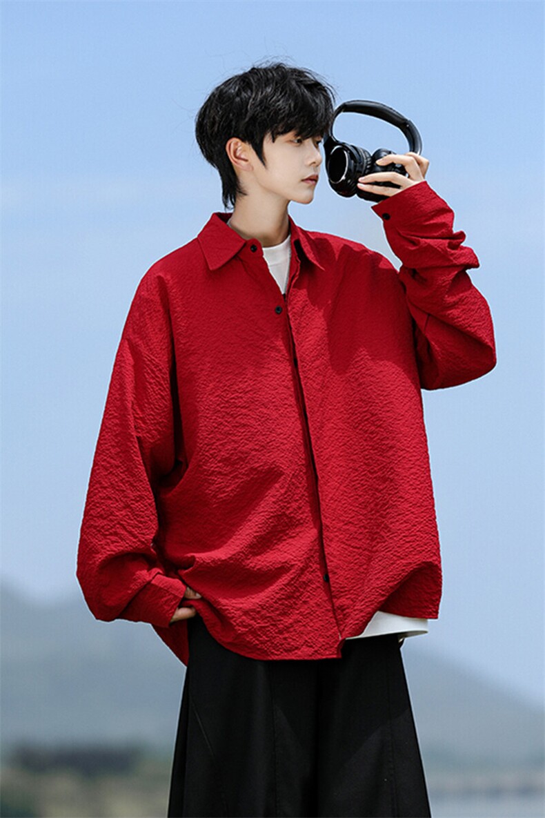 8XL-M泡泡纱盐缩肌理长袖衬衫男夏季冰丝外套防晒衬衣CS29007P40,男装衬衫,电商B312