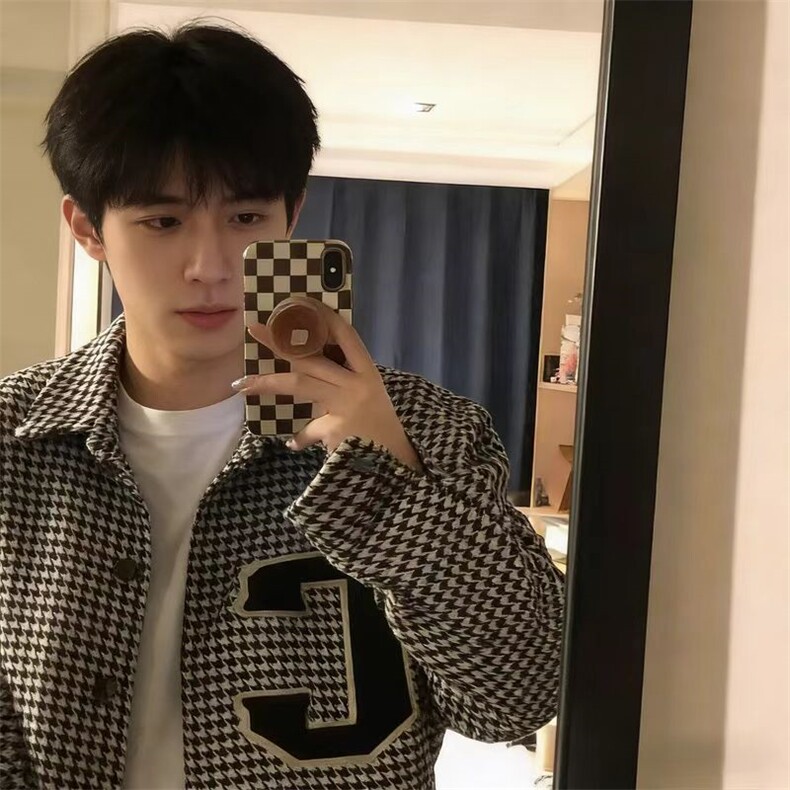 1506/QJK10/P39复古千鸟格春秋外套男薄款拼接连帽夹克时尚外衣,男装夹克,星座1506