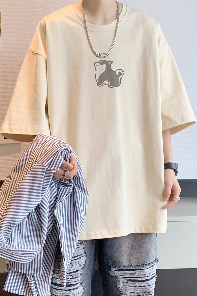 已注册/夏季新款内景可爱小狗短袖T恤男潮宽松打底衫DT00130/P25,男装T恤,电商B316