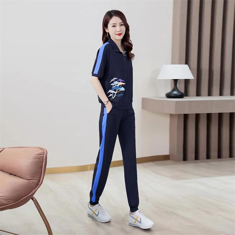 运动休闲套装女夏季2023新款高级感时尚洋气短袖小个子修身两件套,女装套装/套裙,梦依杭