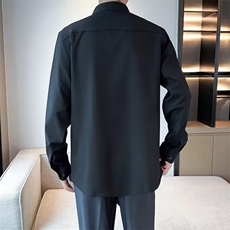 GS303P45立领长袖暗扣白色衬衣日系韩版新中式长袖衬衫外套，男装衬衫，星座1108-5