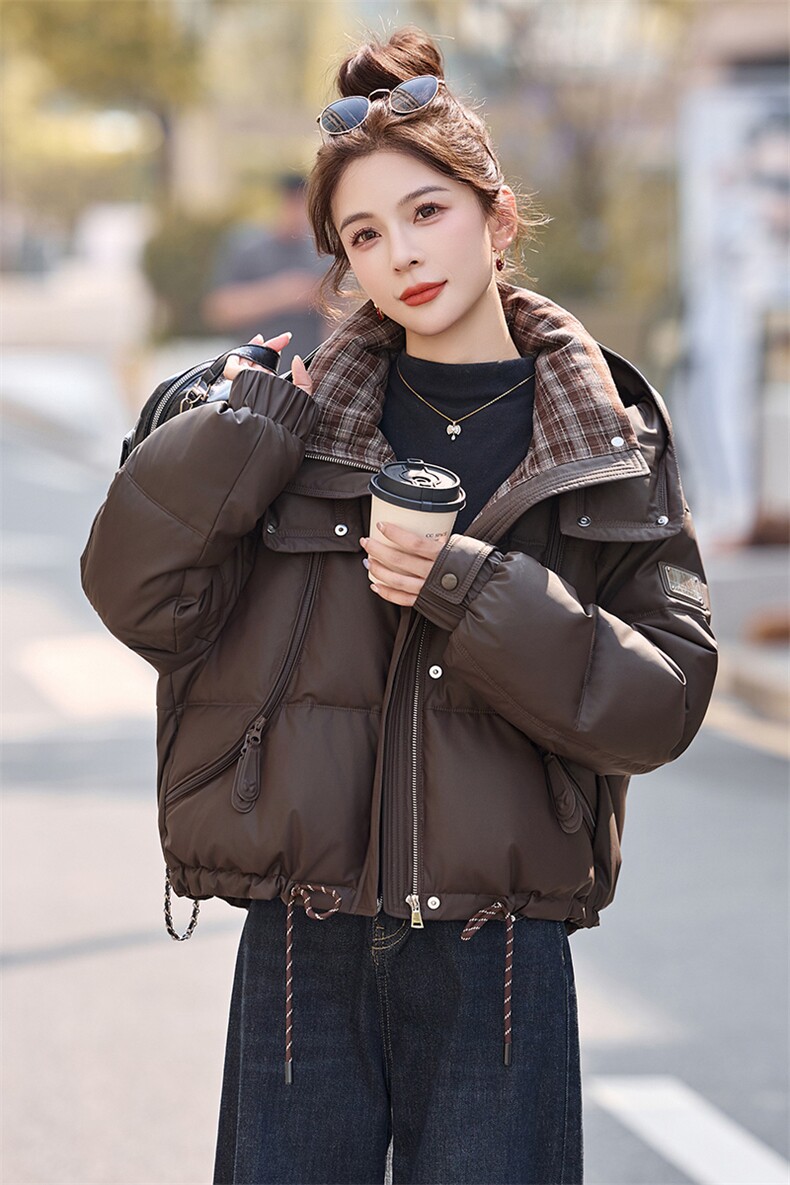 2025年冬季休闲风保暖新款潮PU皮羽绒服,女装羽绒服,依如秀(原杭风阁)