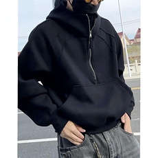 抖音得物高品质二开26春装重磅宽松结构拉链设计高领连帽卫衣W76，男装卫衣，电商A486-1