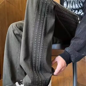 休闲裤男春秋新款宽松直筒运动卫裤莱赛尔条纹拼接长裤MK798 P38图片