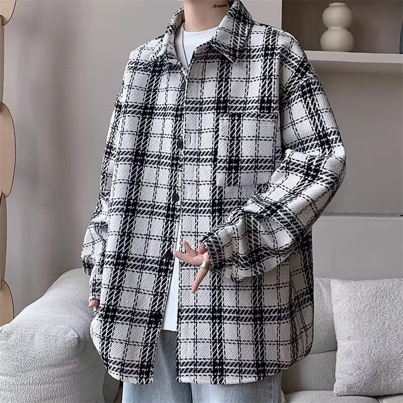XXF053新款男士加厚保暖休闲夹克男生格子长袖衬衫上衣服外套,男装夹克,星座308A-1（原309B-1）