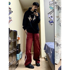 B221美式ins高街暗黑小众宽松直筒运动牛仔裤LK23139-P65控88，男装牛仔裤，电商B221