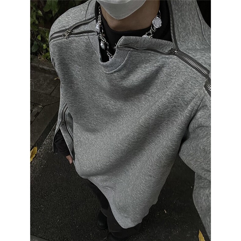 6785-P48拉链卫衣男秋季设计感小众上衣春秋潮牌美式重磅圆领,男装卫衣,电商B323A