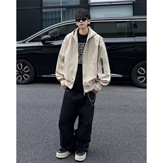 山雕短款夹克外套男秋冬款美式解构高级感连帽棒球服，男装夹克，星座716-3