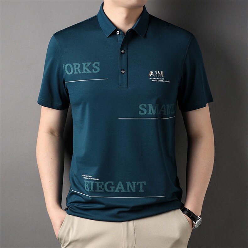 AL62361钱塘2020-3夏季新款男士时尚印花翻领上衣休闲短袖T恤P50,男装T恤,钱塘207-3