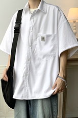 港风夏季短袖冰丝衬衫潮宽松休闲衬衣情侣学生中性日系H225/P35，男装T恤，钱塘713