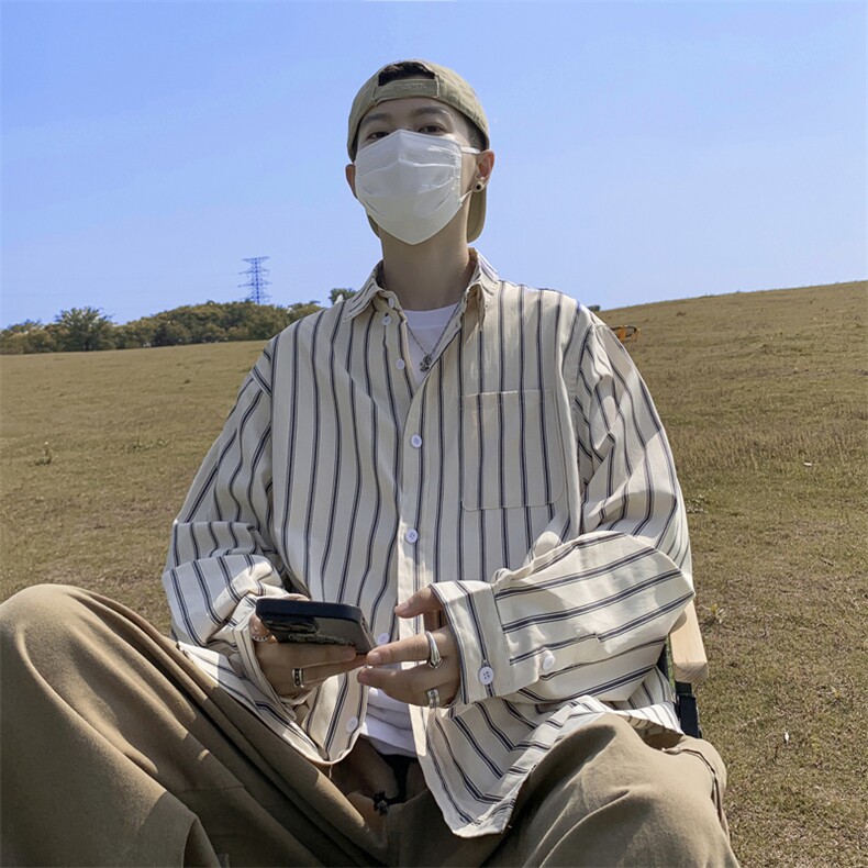 条纹衬衫男夏季高级感潮牌长袖衬衣痞帅宽松休闲外套CS0315-P38图片