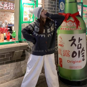 重磅秋冬北极绒开衫毛衣美式复古休闲慵懒风牛角扣针织衫连帽外套图片