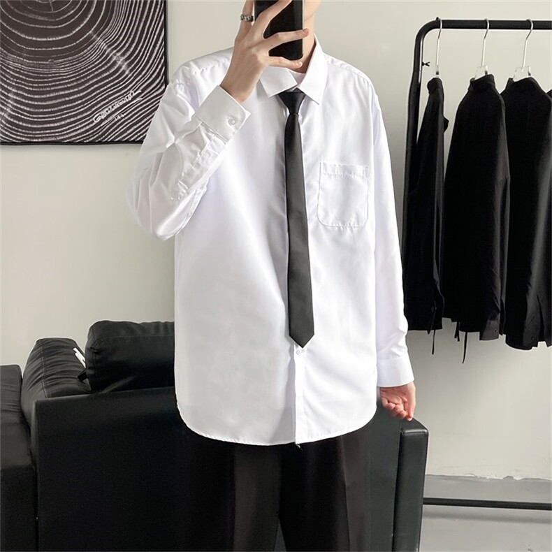 送领带 衬衣港风男士长袖韩版潮流学生班服休闲衬衫学院c021-p30图片
