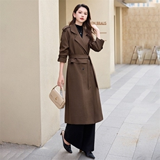 美拉德咖色风衣外套女春秋2024新款高级感英伦风垂感收腰气质大衣，女装风衣，卡杰菲