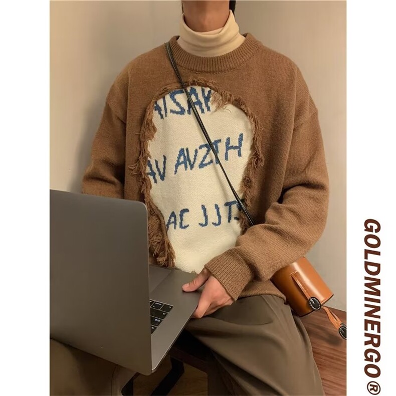 美式复古hiphop炸街潮牌字母毛边毛衣男女冬季针织衫潮M9102-p45,男装针织衫/毛衣,星座1008