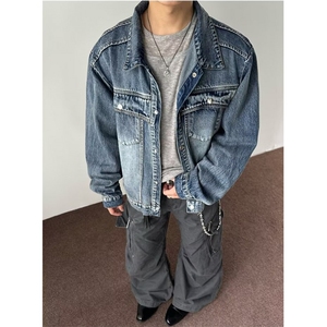 慵懒流行新款时尚潮流解构侧边双拉链水洗牛仔外套文艺 JK17图片