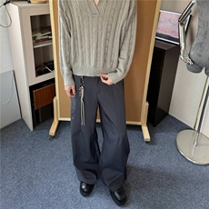 春季新款弯刀西装裤男女新款高腰垂感直筒阔腿裤1008-LX15633-P53，男装西服套装，星座1008