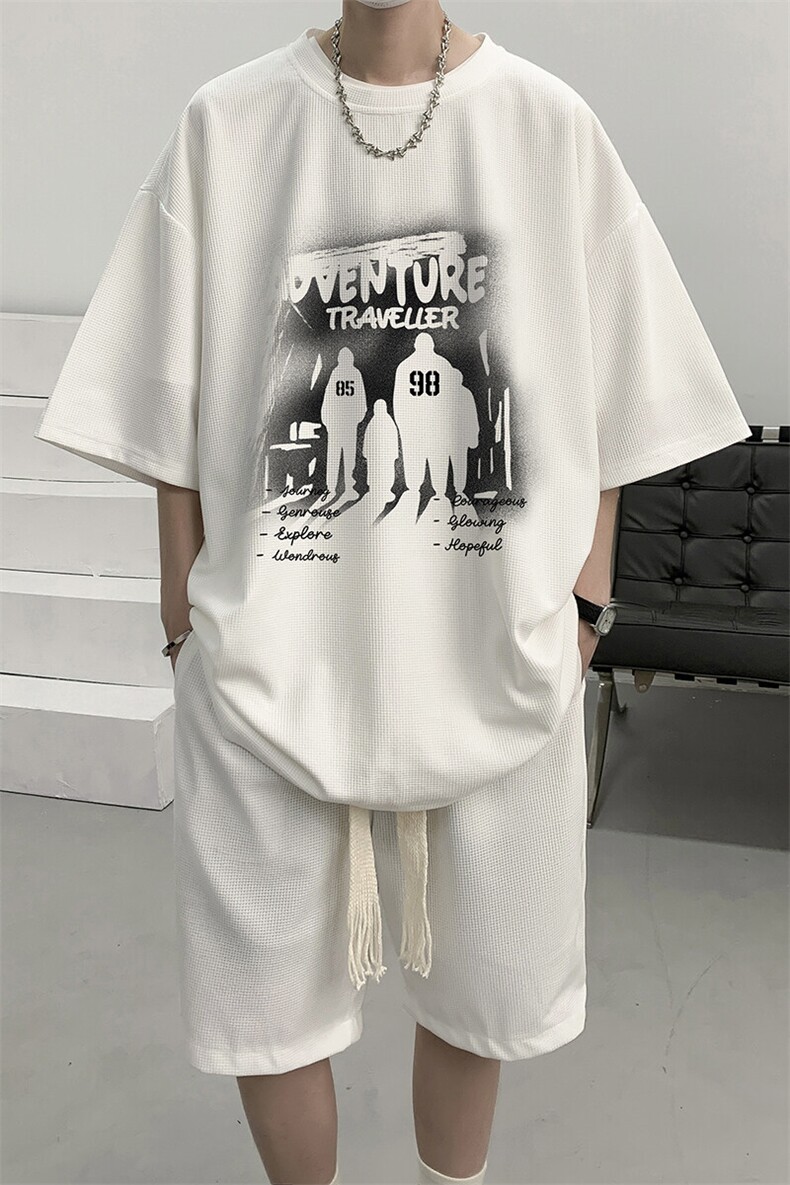 华夫格套装运动短袖t恤套装休闲两件套一套HZ84374-P44,男装T恤,电商A040