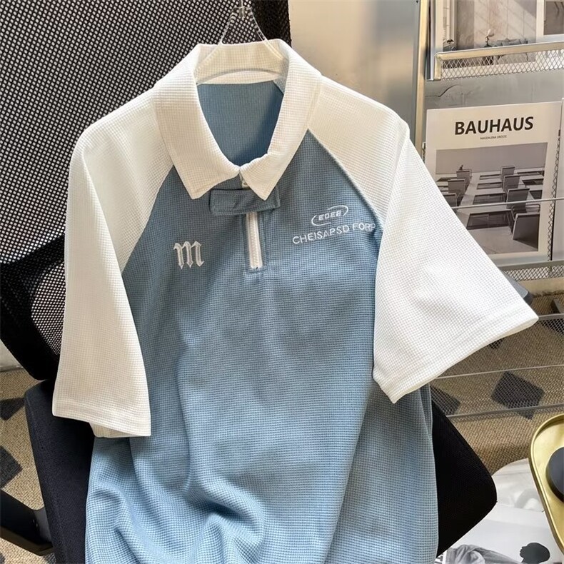 日系夏季青春流行新款五分袖潮慵懒标准POLO衫气质潮流文艺男,男装Polo衫,星座1013
