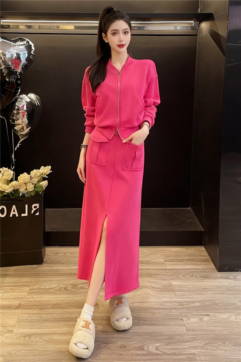高级感时尚运动套装女秋季新款拉链开衫卫衣前开叉半身裙两件套潮,女装套装/套裙,江南