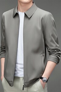 2023秋季男装休闲夹克中老年外套纯色翻领外套上衣MNSA21305-P140，男装夹克，电商B212（原钱塘6029）