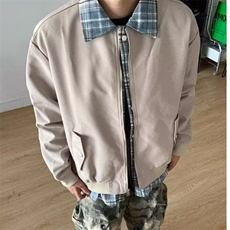 美式复古格子拼接假两件夹克男女设计感情侣工装外套HH887P68，男装夹克，星座1013-5