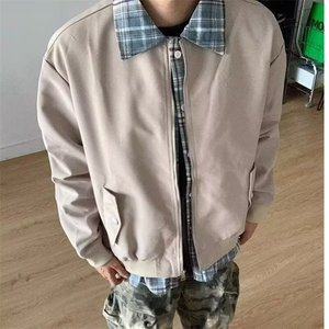 美式复古格子拼接假两件夹克男女设计感情侣工装外套HH887 P68图片