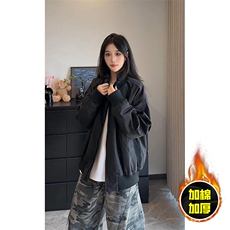 现货冬季美拉德立领飞行夹克廓形高街棒球服加棉加厚棉衣外套，男装夹克，电商A443