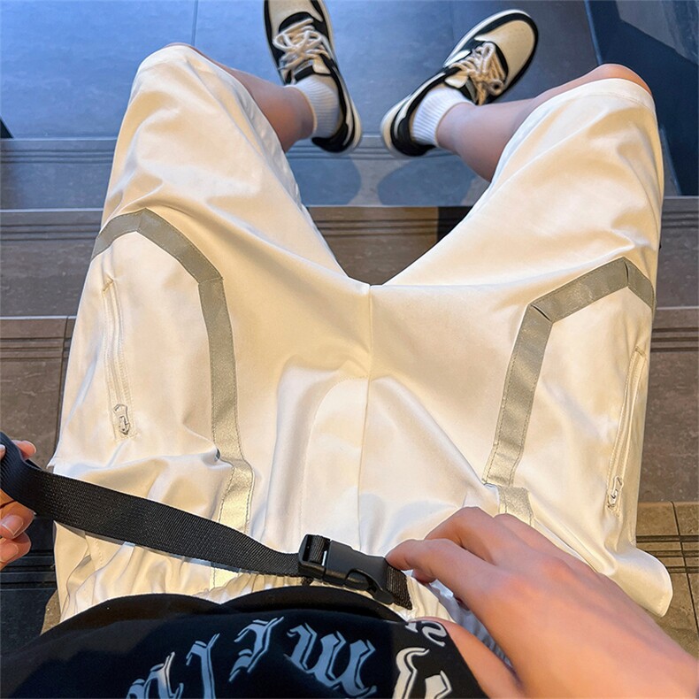 X4053TP40控价58短裤男生夏季潮牌机能风反光条休闲百搭五分裤,男装休闲裤,电商A102-1