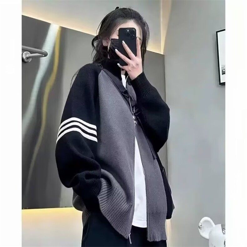 开衫毛衣男潮牌立领撞色针织外套男生休闲毛线衣服冬装，男装针织衫/毛衣，星座1018A