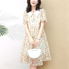 2022年夏季白色领腰间滚条潮流有范优雅甜美连衣裙，女装连衣裙，梦芯尔