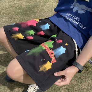 抖音品质夏季新款发泡星星印花宽松短裤B315-K24114-特p30控58图片