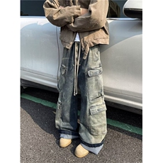 高街牛仔裤男士韩版潮流多口袋帅百搭2024冬季ins长裤RK2353-P55，男装牛仔裤，星座412-2